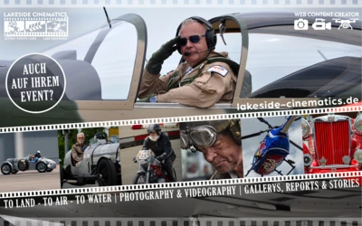 Pilot im Cockpit eines Kleinflugzeugs bei einem Event mit Autos und Motorr&auml;dern