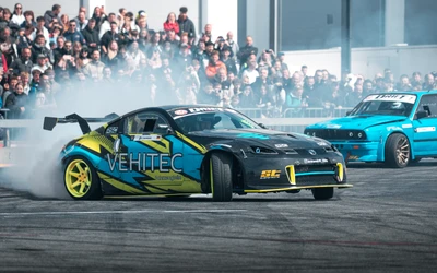 Driftwagen mit VEHITEC-Beschriftung w&auml;hrend einer Drift-Show
